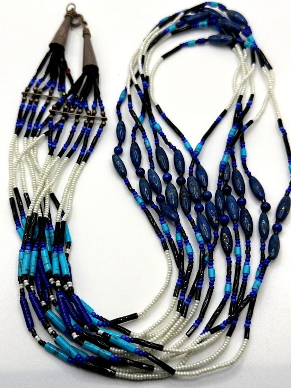 Vintage Native American Necklace Lapis Lazuli Blue Mixed Beads Sterling